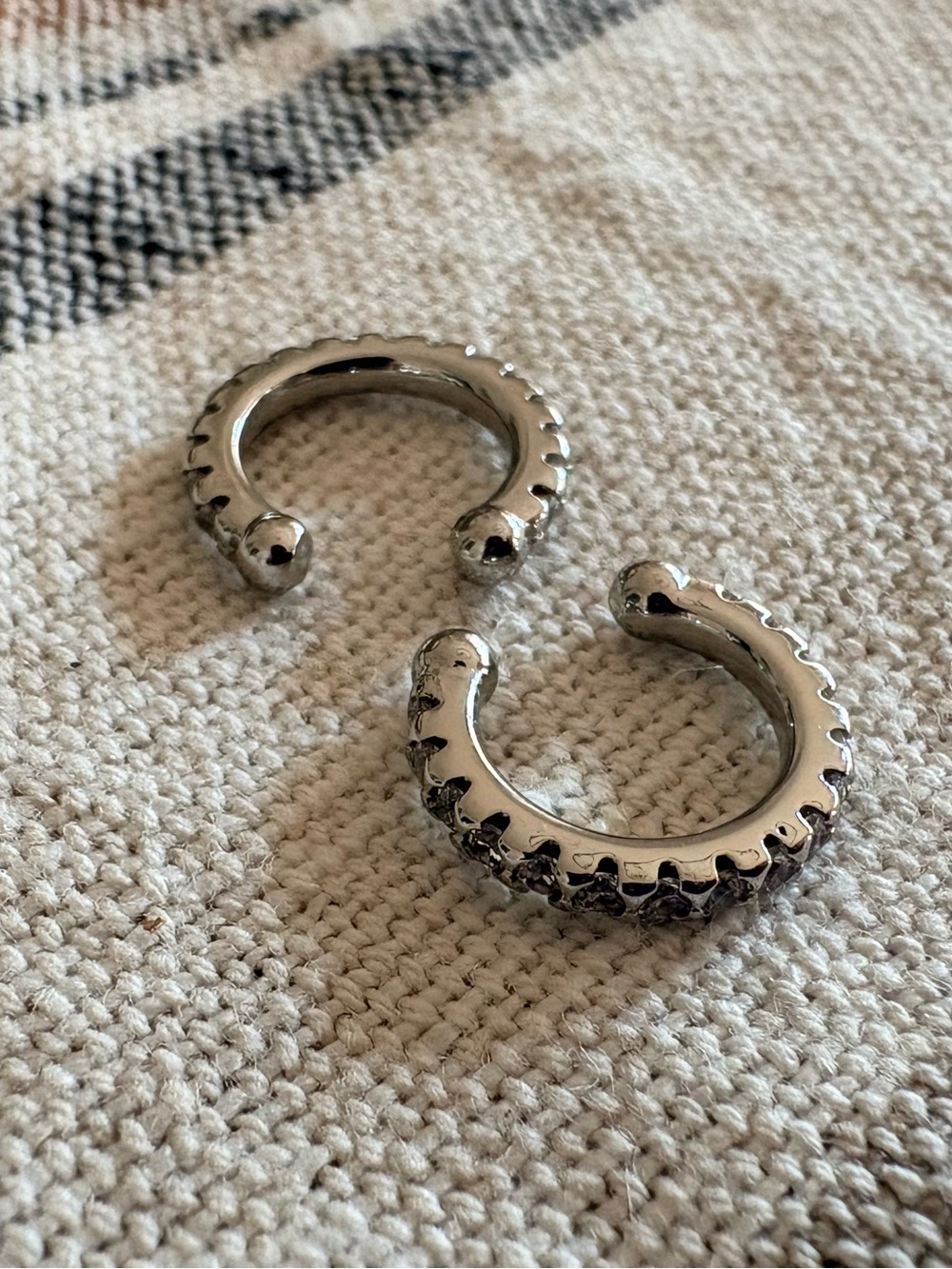 Sterling-Finish Silver Open Hoop Ear Cuff Pair